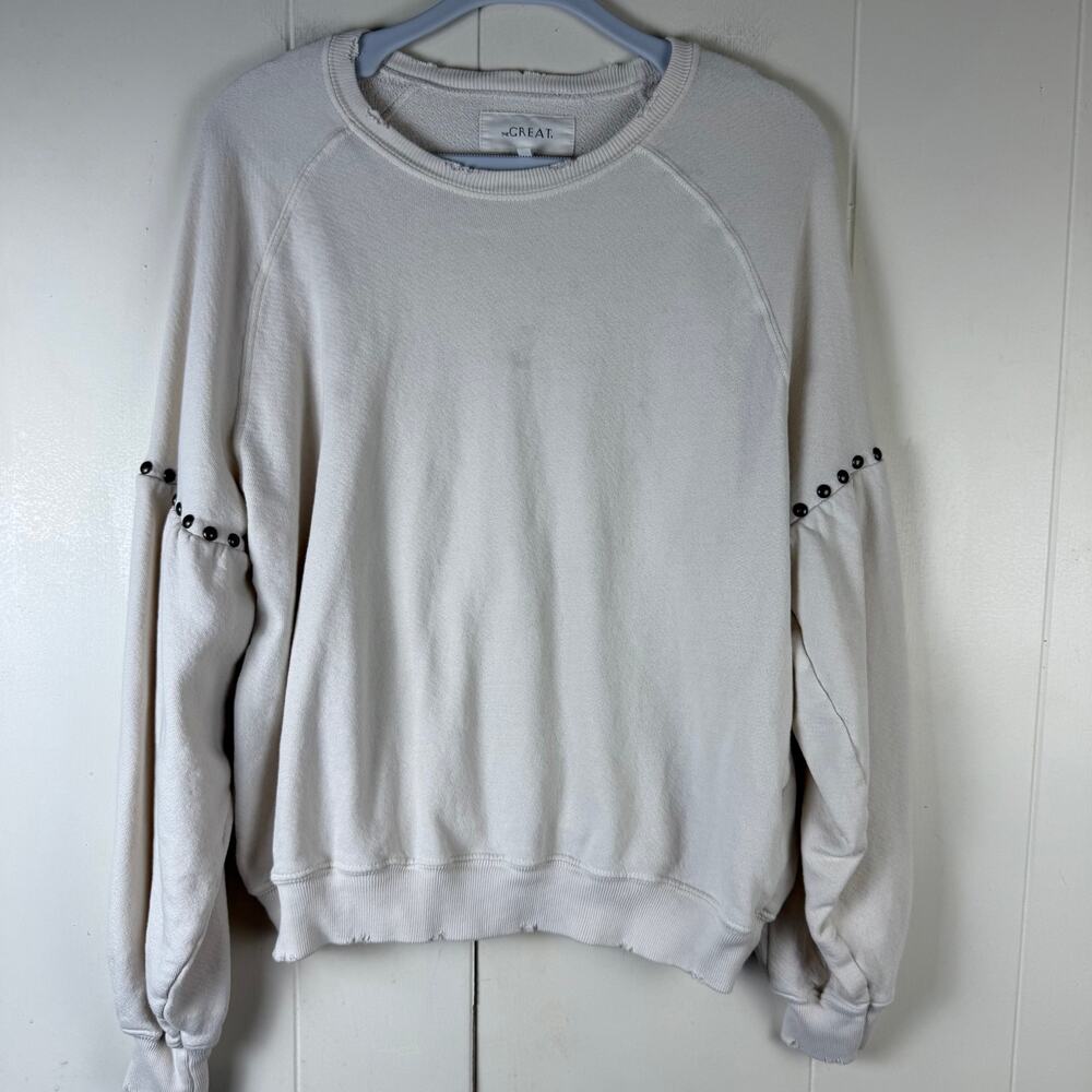 THE GREAT Pullover Crew Neck Sweatshirt‎ Bishop Sleeve Stud Trim Size 2